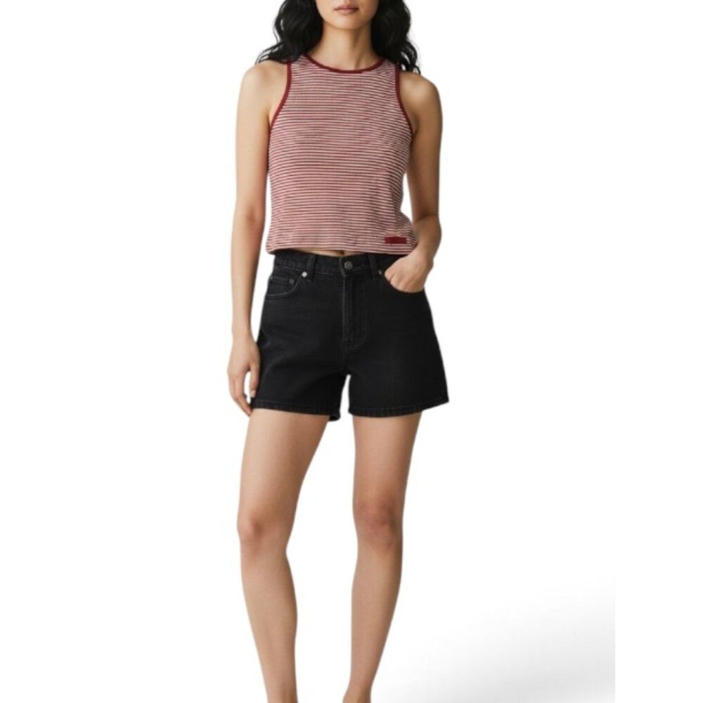 Kamiseta Striped Halter Crop Tank Top Medium Womens Maroon White Cropped Shirt